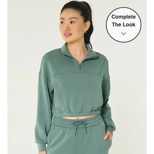 Hollister Gilly Hicks Green Cropped Quarter Zip Pullover size S